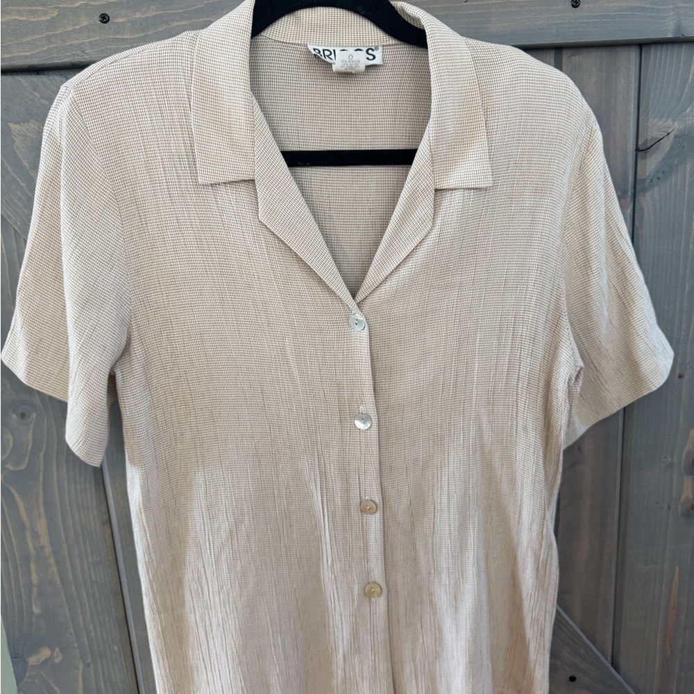 Briggs New York Light Beige Short-Sleeve Button-Down Shirt